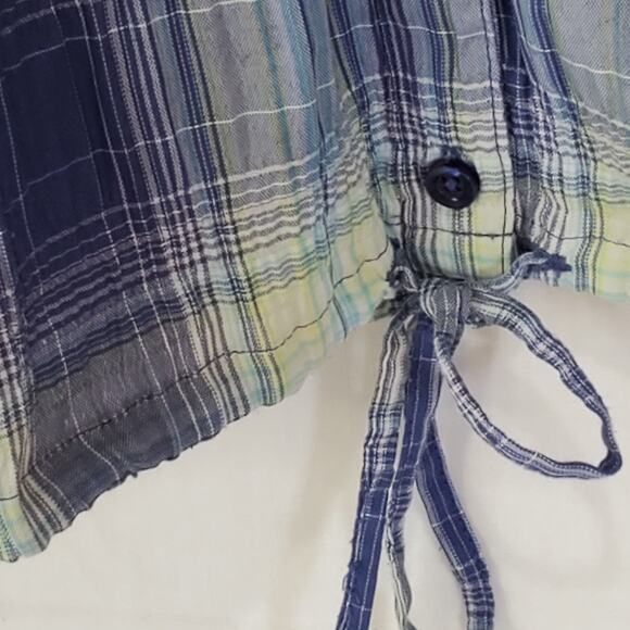 Christopher & Banks Blue Green Plaid V Neck Button Front Long Sleeve Tunic Large - Picture 5 of 8